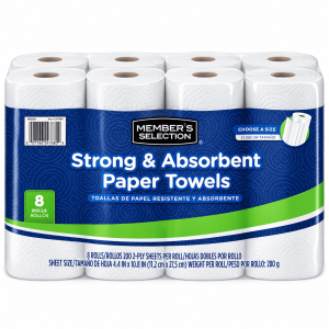 Member's Selection Toallas de Papel Resistentes y Absorbentes 8 rollos 200 hojas